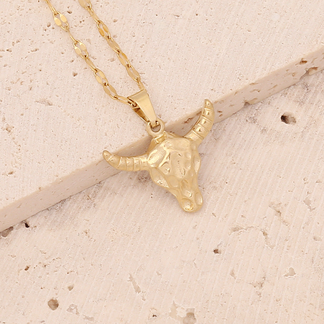 Geometric Owl Heart Stainless Steel Pendant Necklace with Zircon Inlay