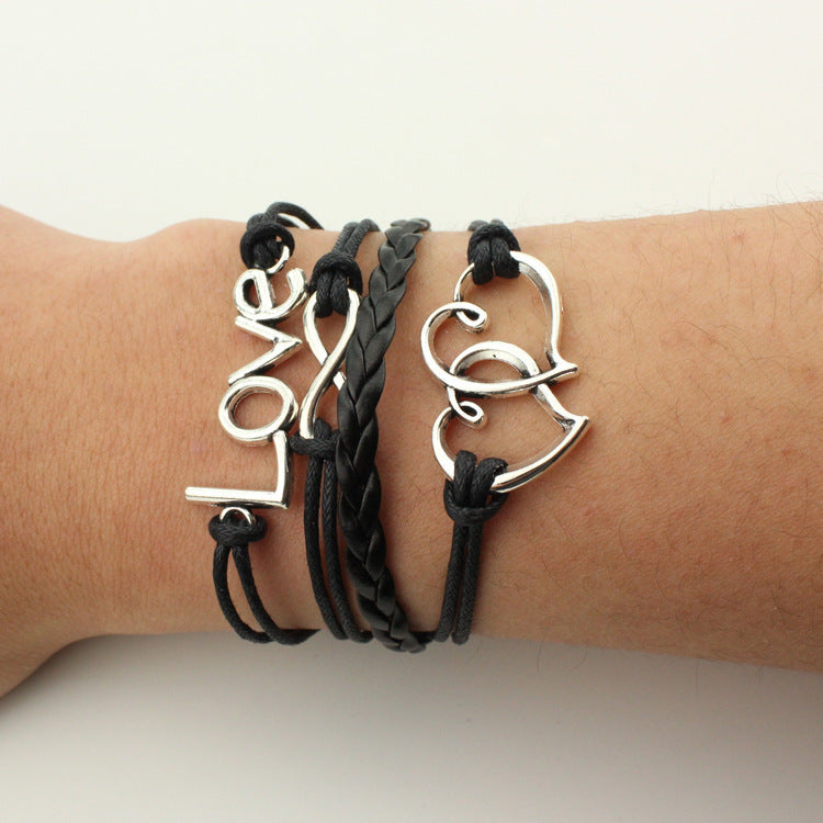 Fashion Multi-Element Leaf Heart Butterfly Owl Braided Women's Bracelet
