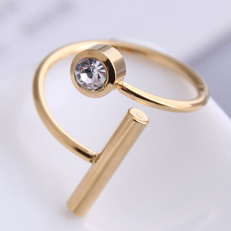 Korean Fashion Hip-hop Stainless Steel Diamond Ring 0612