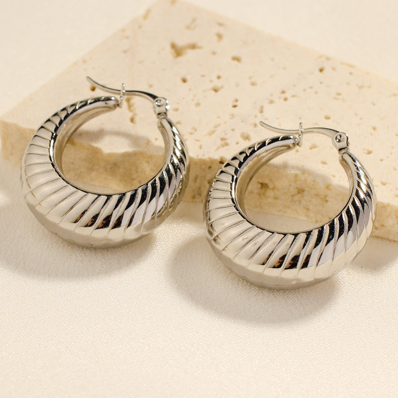 Retro French Style Geometric Water Droplet 18K Gold Plated Stainless Steel Earrings