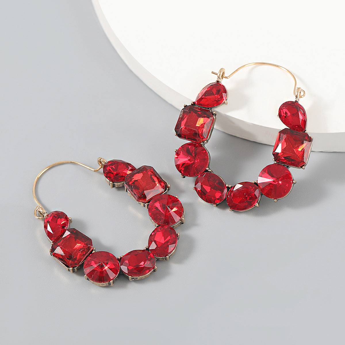 Geometric Rhinestone Inlaid Alloy Statement Earrings
