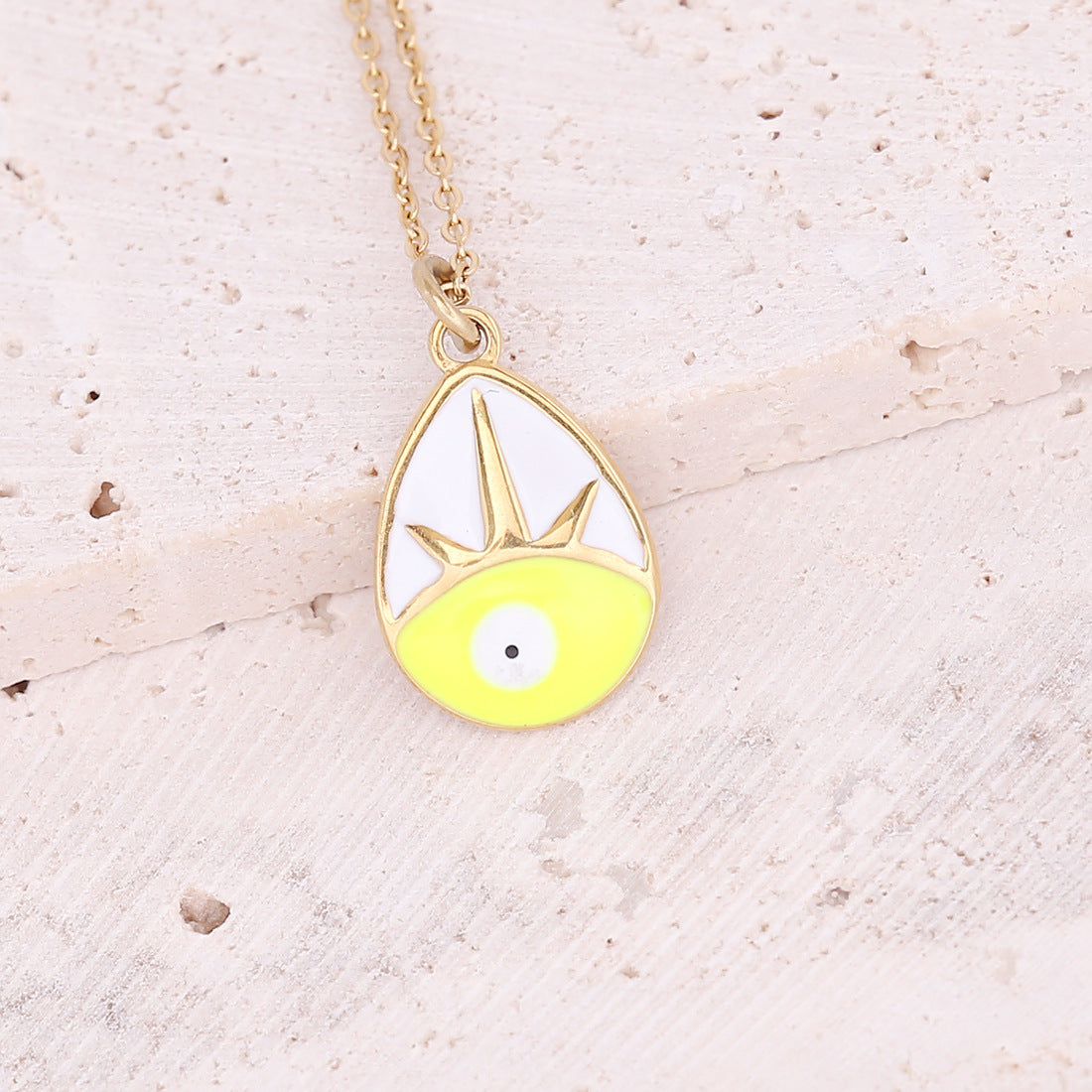 Oil Dripping Eye Pendant Stainless Steel Geometric Cross Necklace with Moon Clavicle Chain