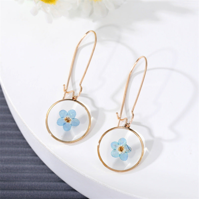 New Creative Geometric Dried Flower Epoxy Pendant Earrings