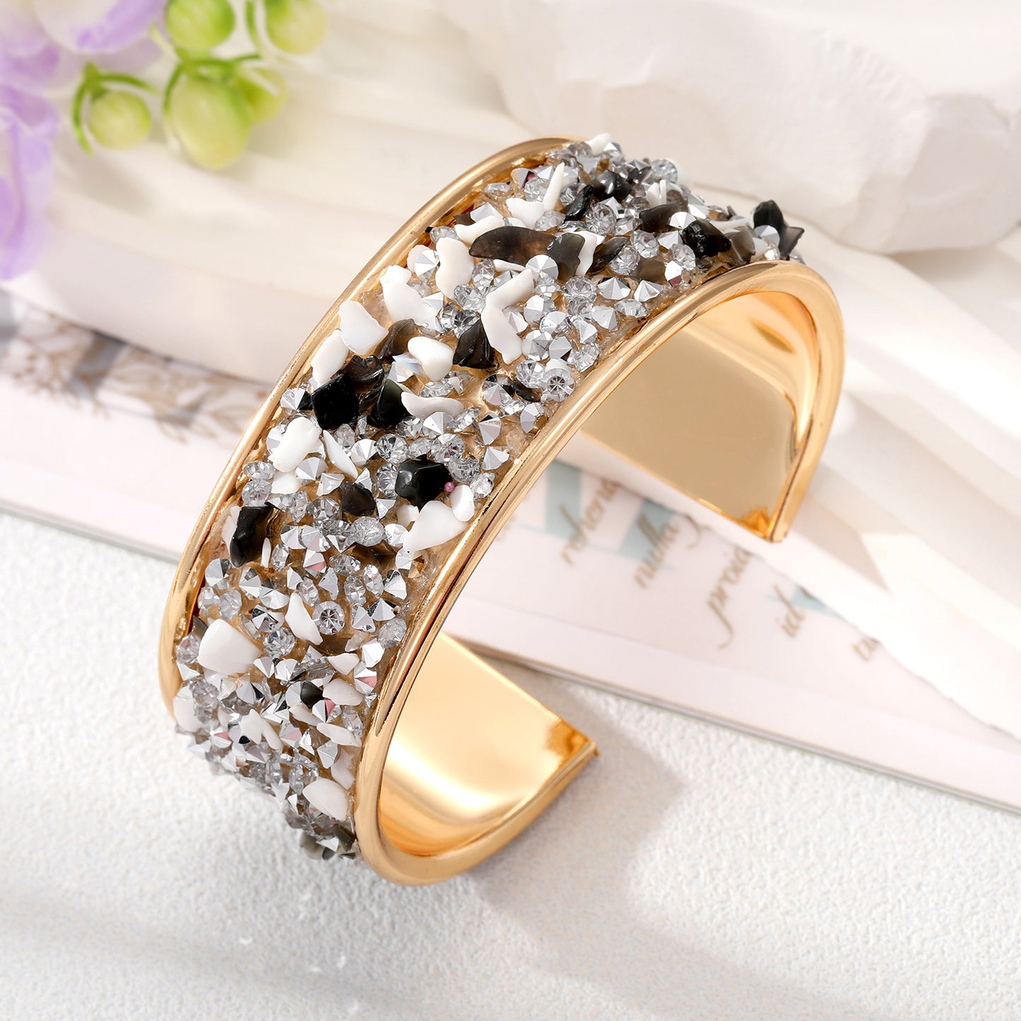 Retro Bohemian Colorful Stone Alloy Plated Bangle Bracelet