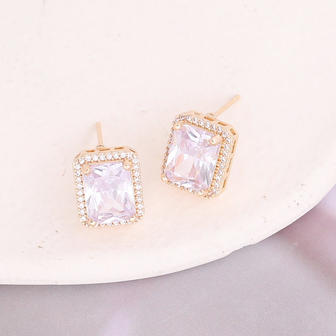 Copper Micro-inlaid Zircon Square Emerald Pendant Necklace and Earrings Set