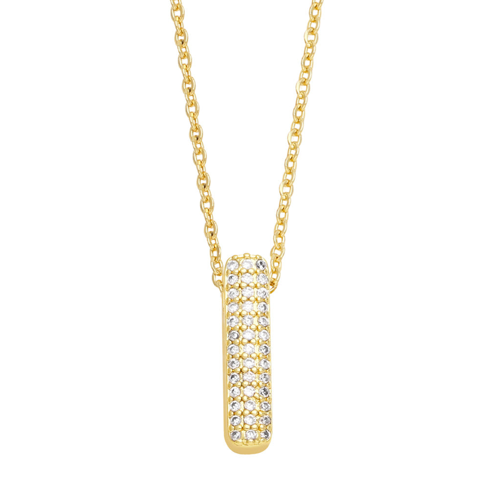 Simple Style 18K Gold Plated Alphabet Pendant Necklace with Zircon Inlay