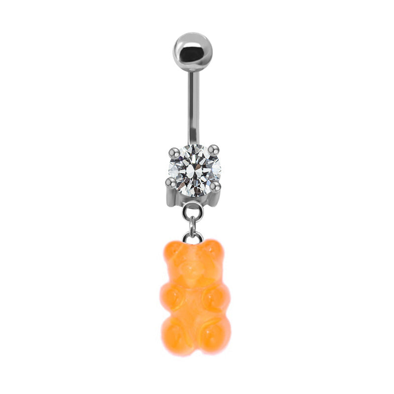 Casual Bear Zircon Inlay White Gold Plated Belly Ring