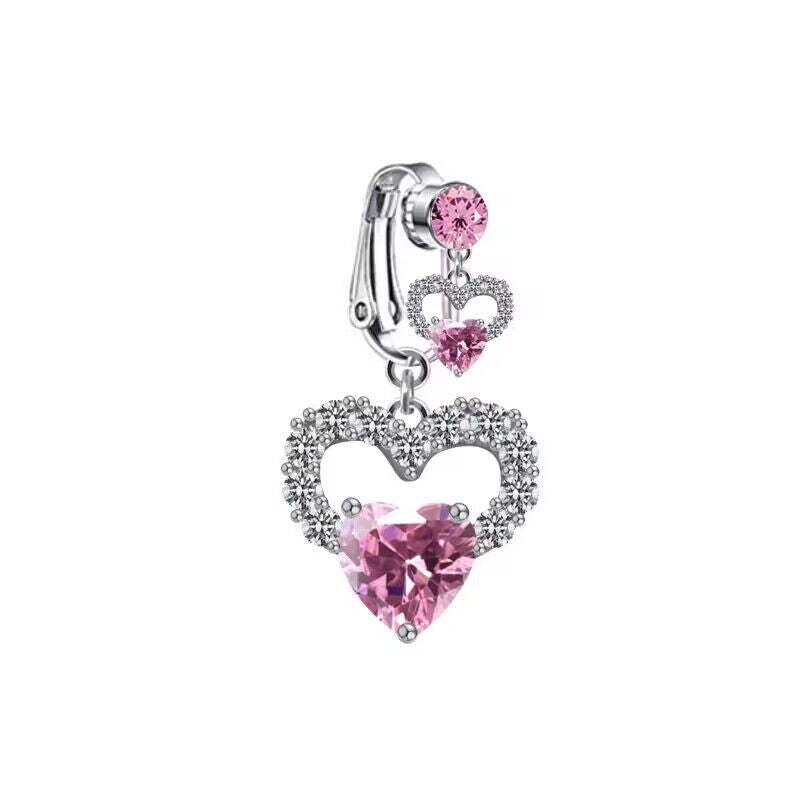 Cute Bridal Star and Heart Shape 14k Gold Plated Belly Ring with Crystal and Zircon