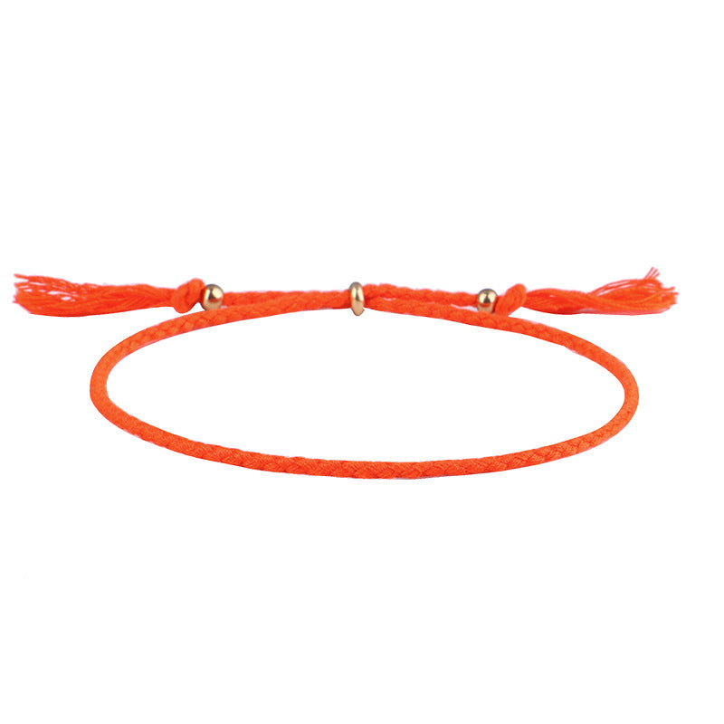 Simple Solid Color Rope Braid Women's Bracelet with Tassel and Copper Beads