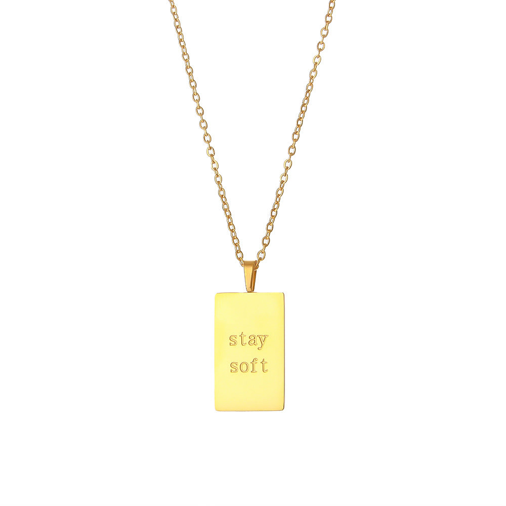 Retro Square Letter Pendant 18k Gold Plated Stainless Steel Necklace