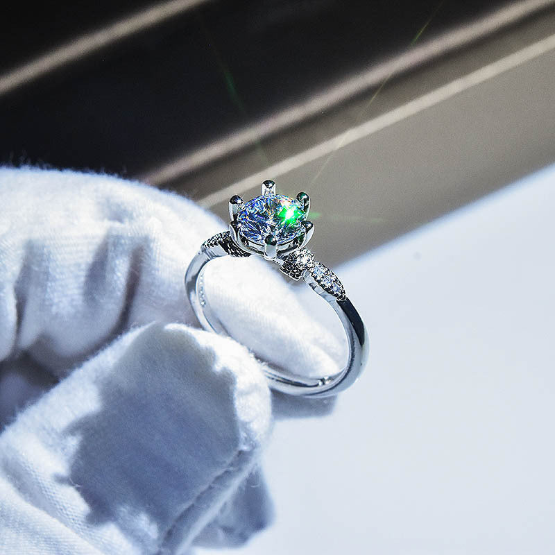Fashion Round Copper Inlay Moissanite Adjustable Ring