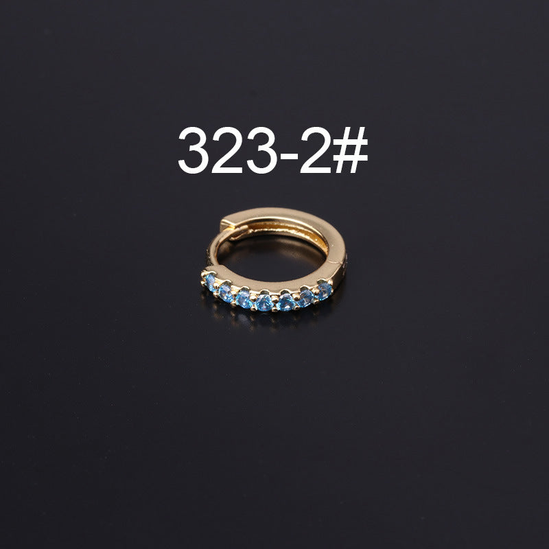 Fashion Geometric Zircon Inlaid Copper Earrings - Colorful Korean Style Pierced Ear Cuff