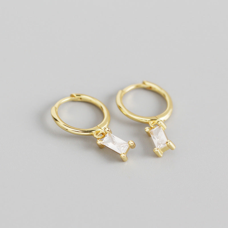 S925 Sterling Silver Minimalist Geometric Rectangular Zircon Earrings