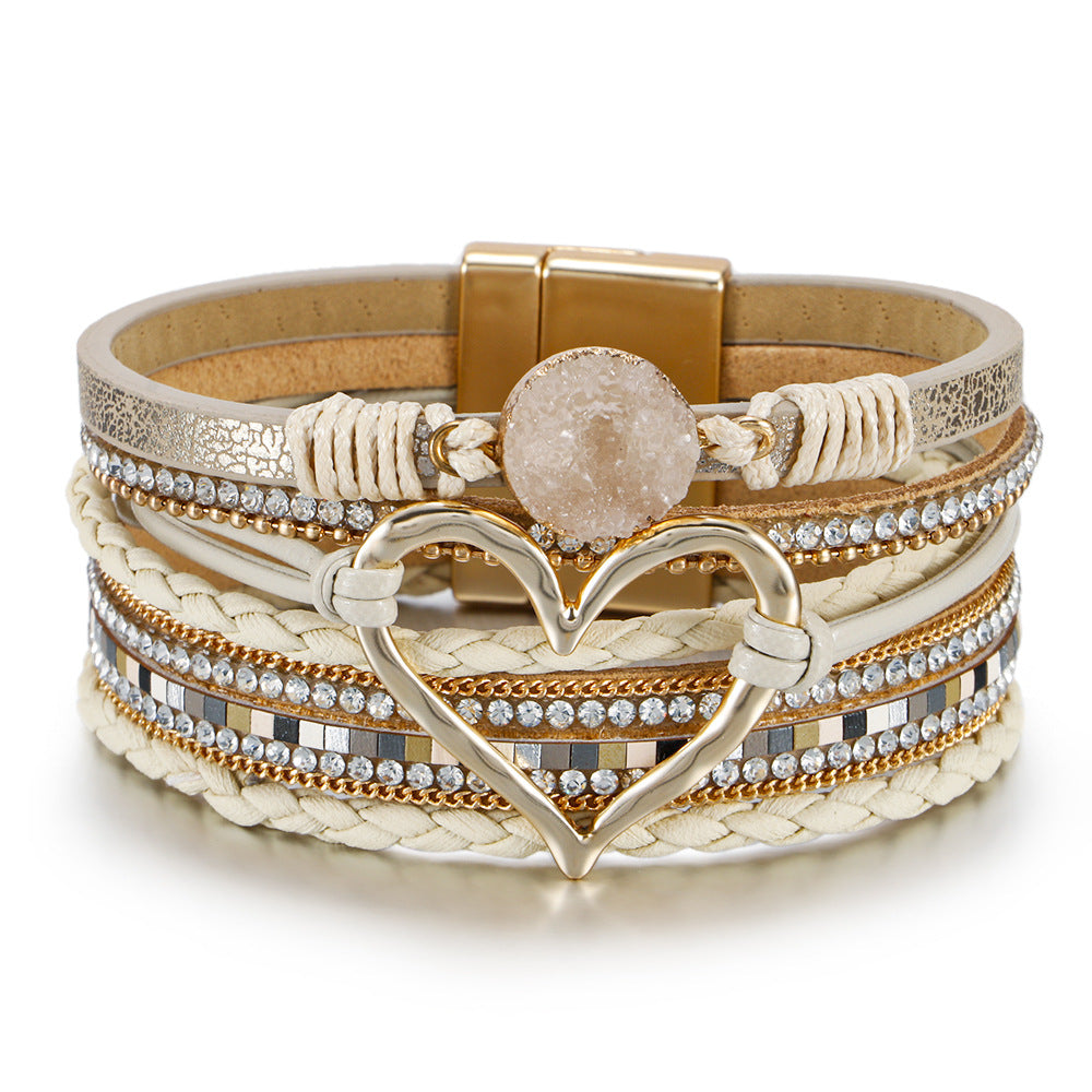 Bohemian Heart Shape PU Leather Braided Women's Bracelet