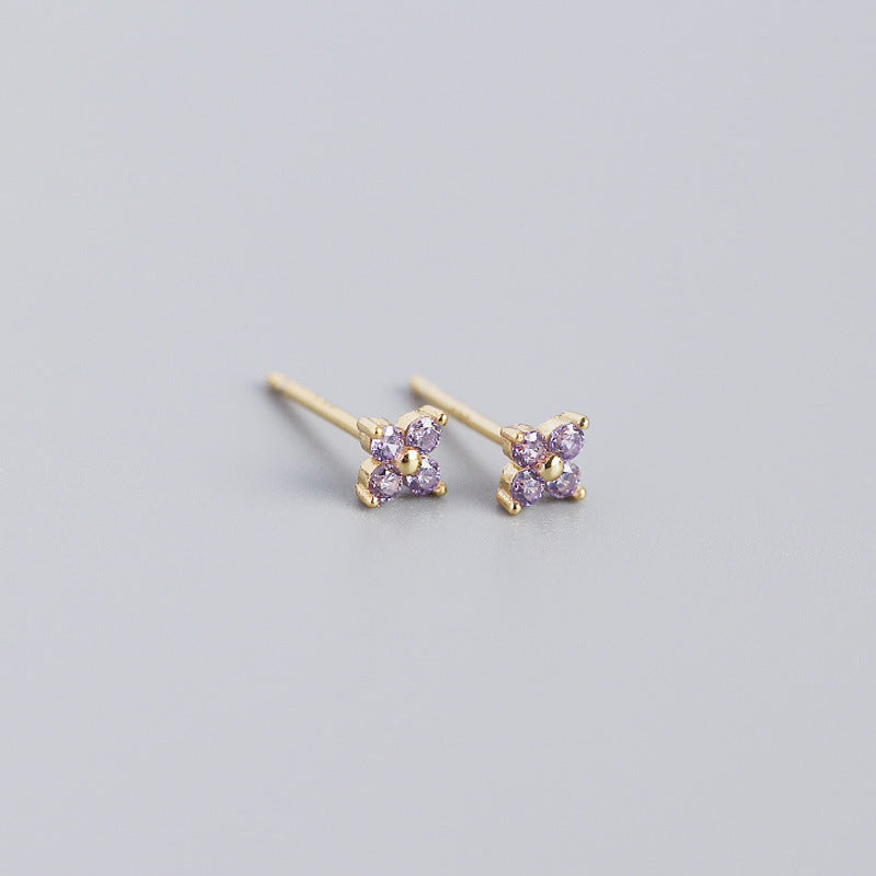 S925 Sterling Silver Colorful Four-Leaf Flower Stud Earrings for Women