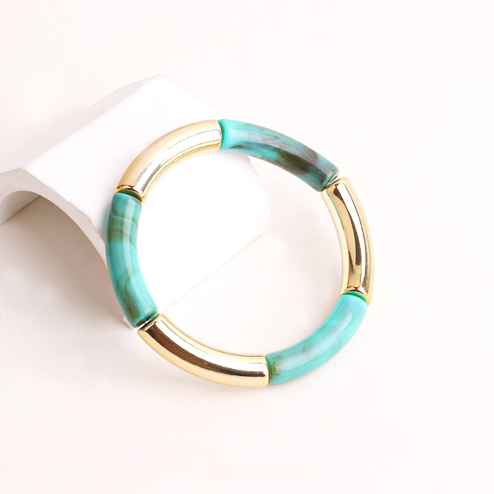 Acrylic Round Tube Elastic Bangle Bracelet for Women