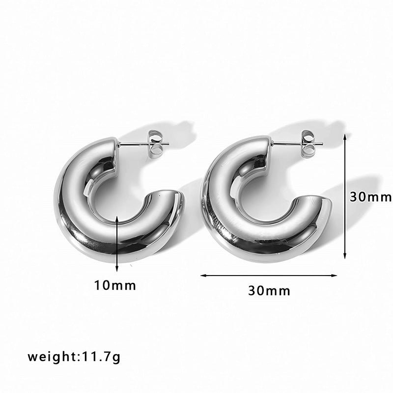 1 Pair Minimalist C Shape Stainless Steel Hoop Earrings