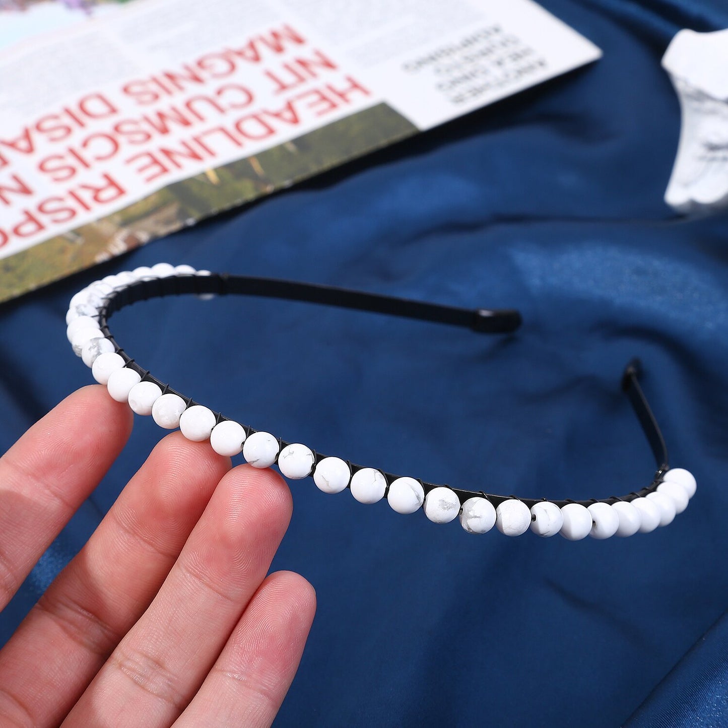 Women's Minimalist Color Block Beaded Crystal Hairband
