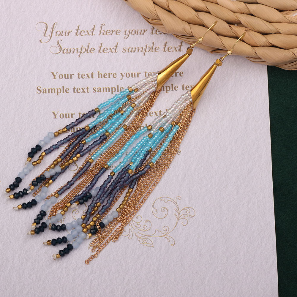 Bohemian Shell Tassel Mesh Earrings with Synthetic Gemstones