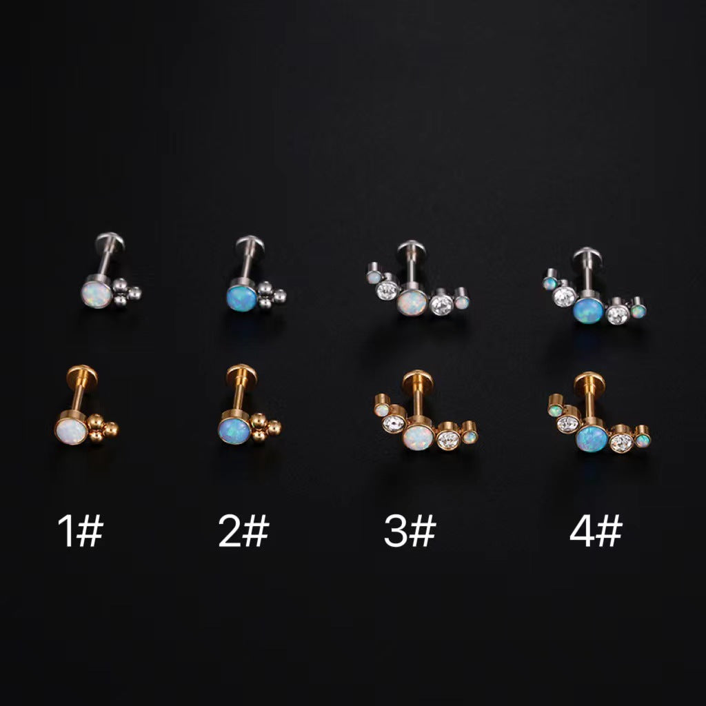 New Mini Zircon Opal Stainless Steel Body Piercing Jewelry Earrings