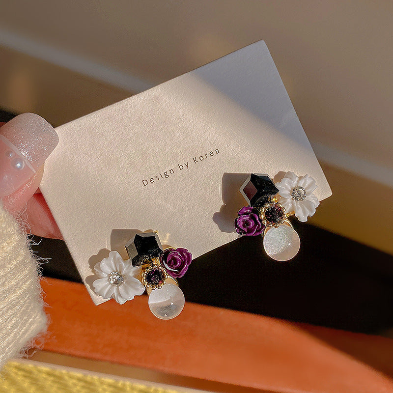 1 Pair Elegant Flower Alloy Rhinestone Inlay Women's Earrings