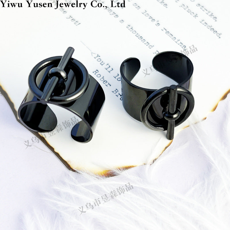 14K Gold Plated Geometric Titanium Steel Open Ring for Women