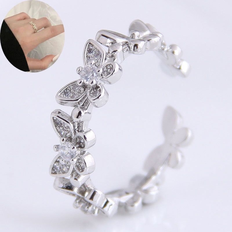 Korean Style Zircon Butterfly Adjustable Ring