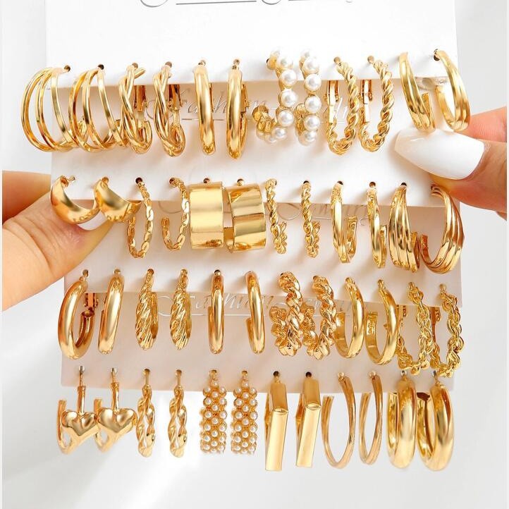 6 Pairs Minimalist Gold and Silver Plated Chain Hoop Earrings with Artificial Pearls for Women