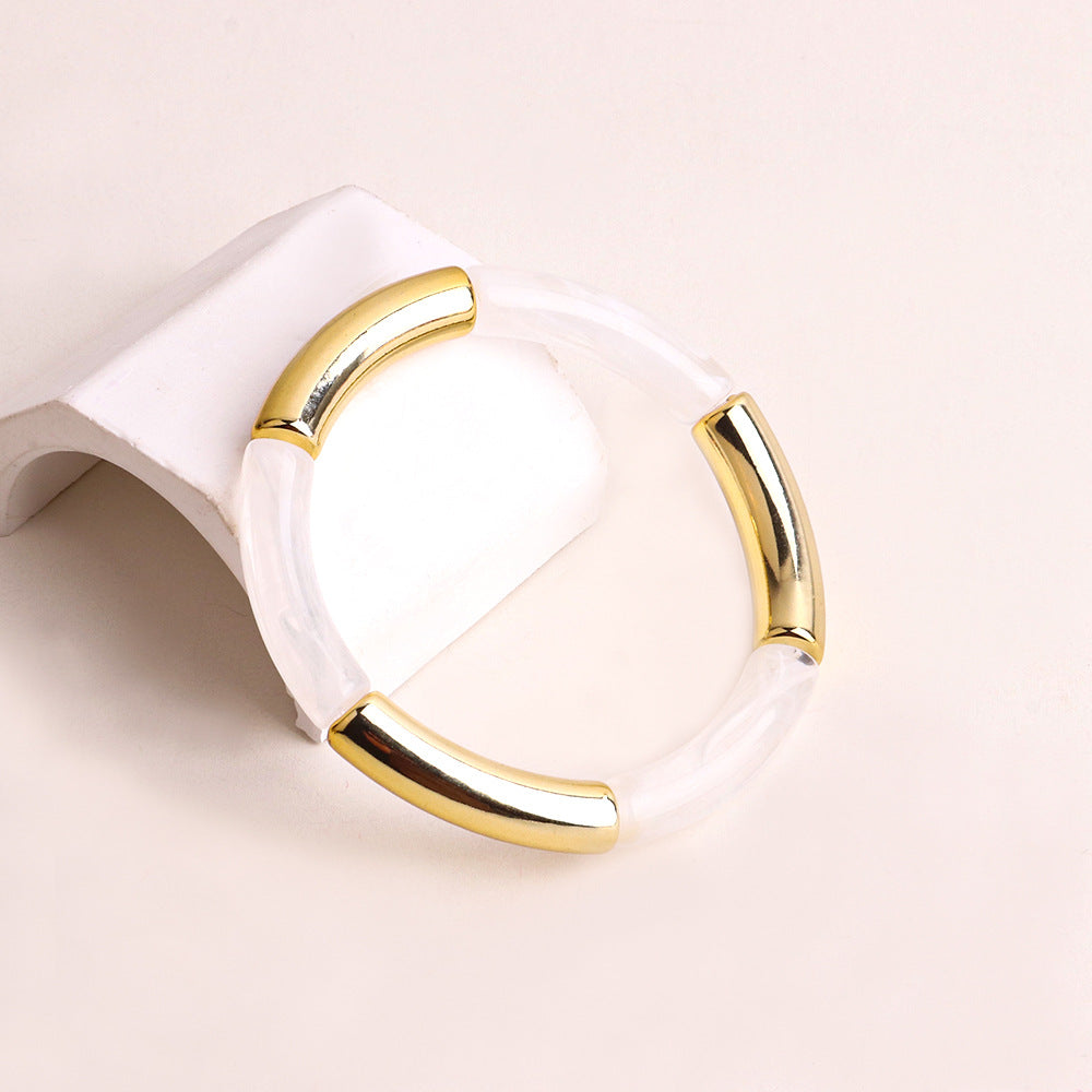 Acrylic Round Tube Elastic Bangle Bracelet for Women