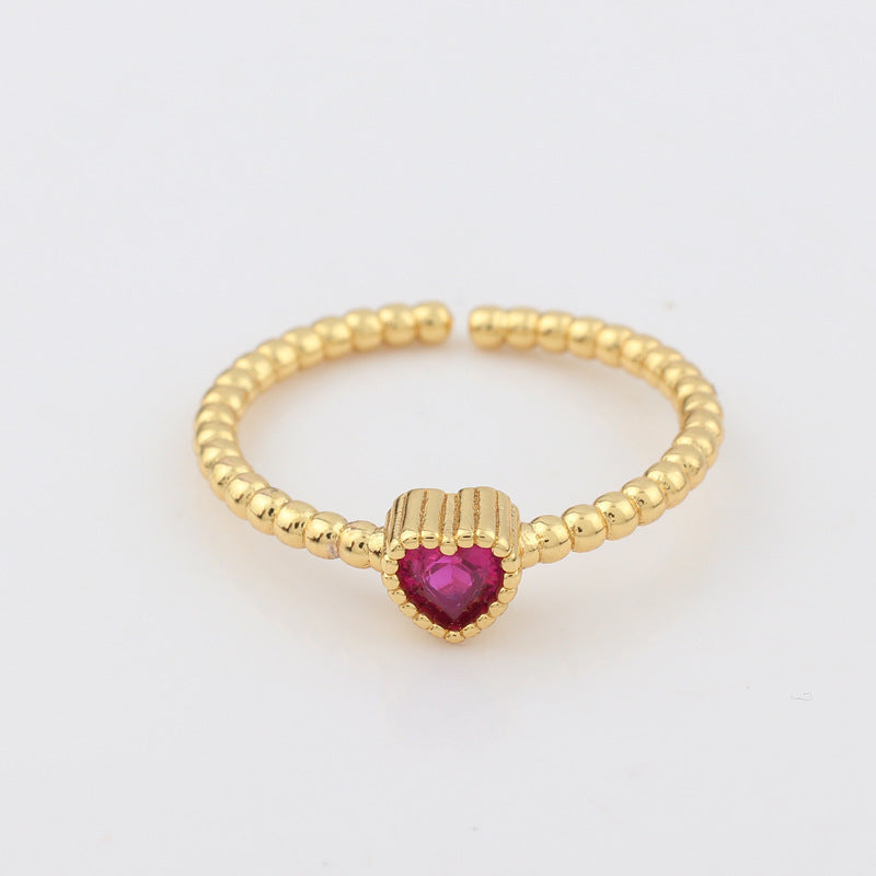 Fashion Heart Shape 18k Gold Plated Multicolor Zircon Open Ring