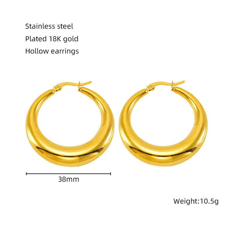 1 Pair Retro 18K Gold Plated Stainless Steel Hollow Polished Earrings