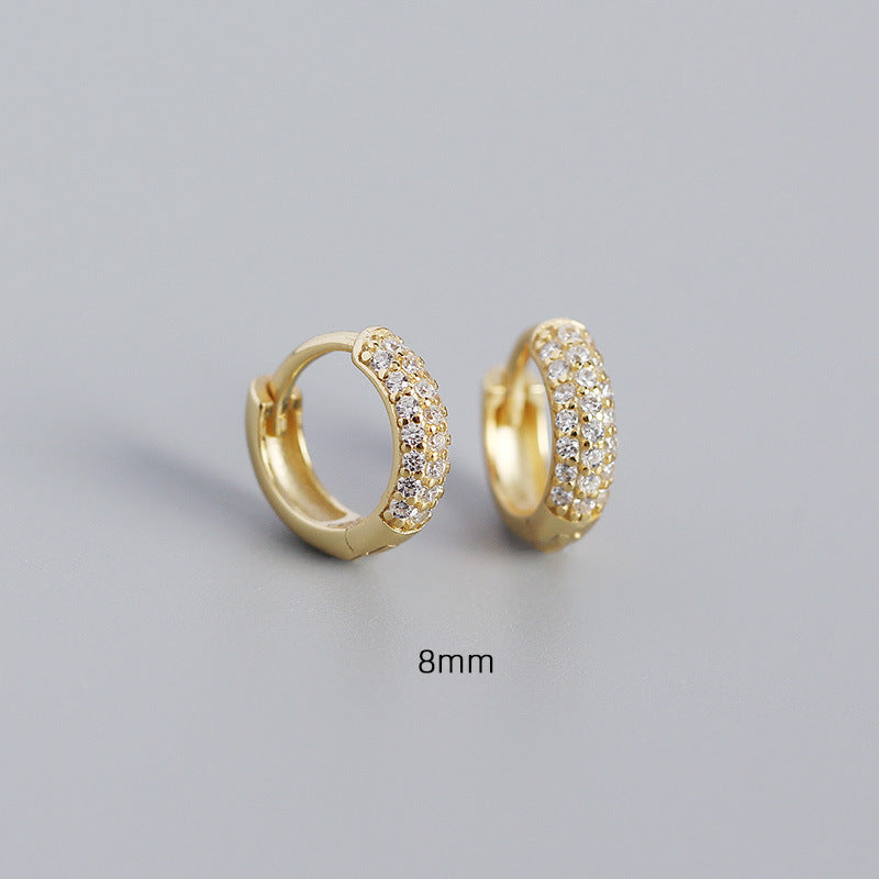 S925 Silver Three-Row Diamond Wide-Faced Ear Cuff Earrings