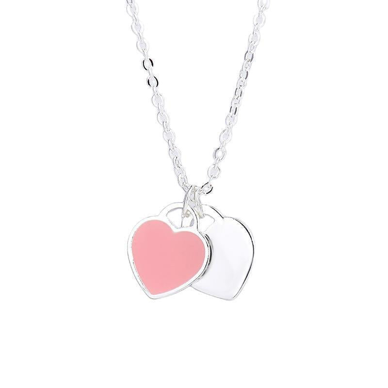 Heart Shape Enamel Pendant Necklace 925 Sterling Silver