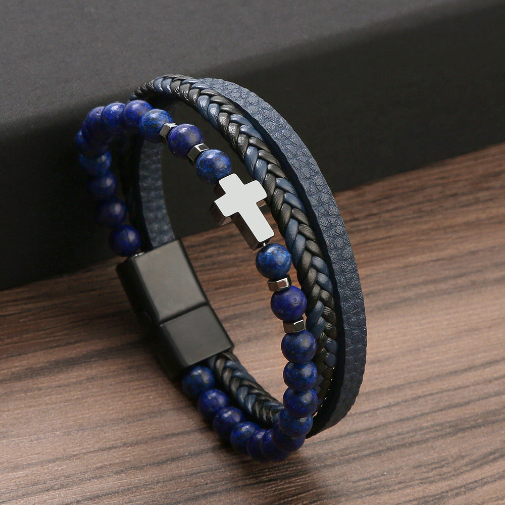 Retro Cross Alloy Natural Stone Tiger Eye Men's Bracelet