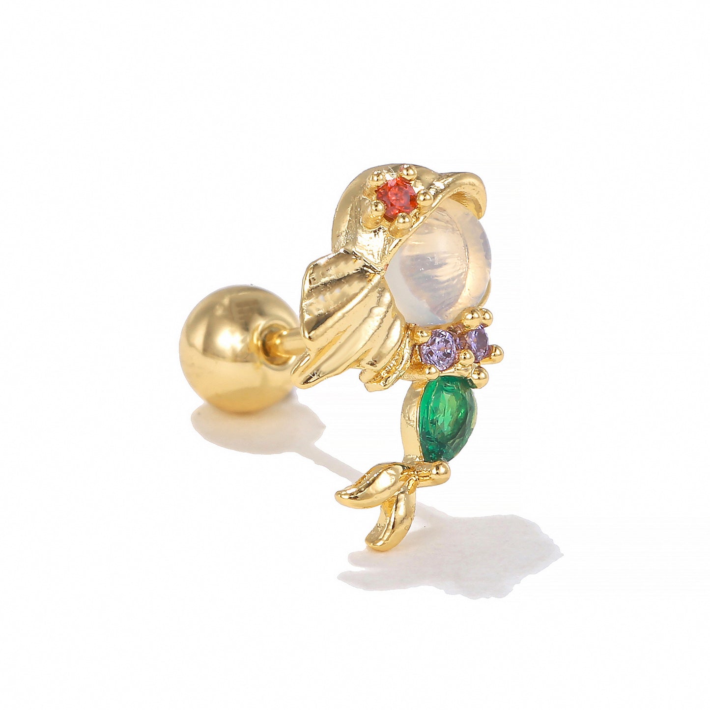 1 Piece Minimalist Brass Zircon Ear Studs with 18K Gold and White Gold Plating