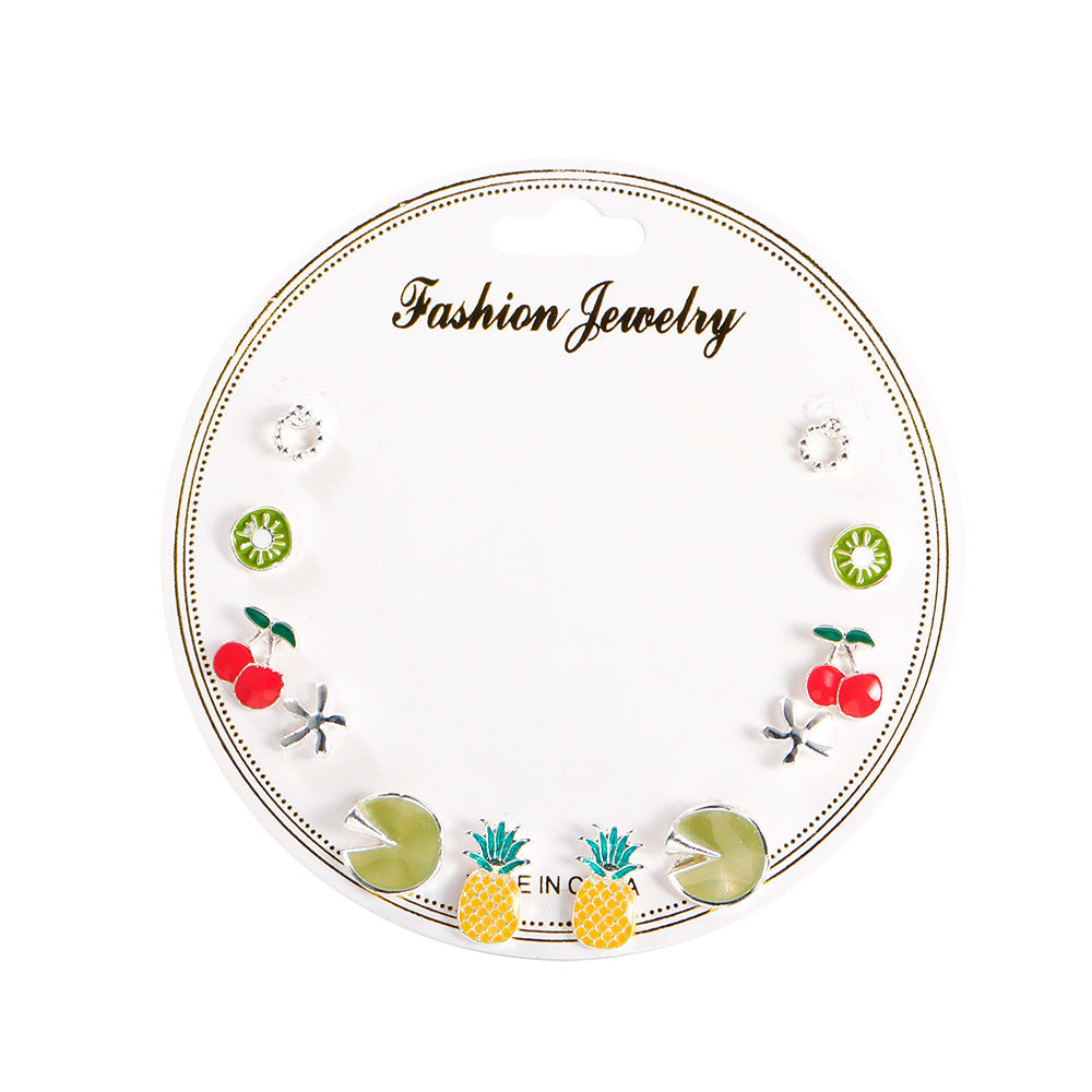 Korean Style Fruit Geometric Dripping Oil Earrings 6-Piece Set