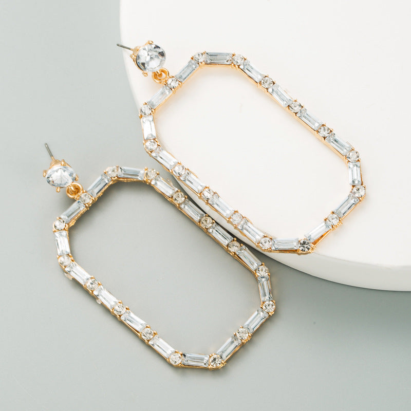 Fashion Geometric Square Long Pendant Rhinestone Earrings