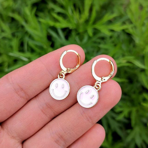 Smiley Face Colorful Enamel Pendant Earrings