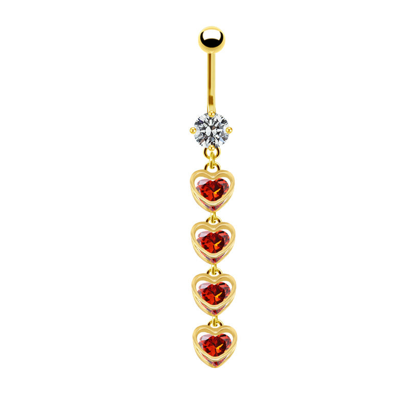 Heart Butterfly Belly Ring - Stainless Steel & Gold Plated with Rhinestones