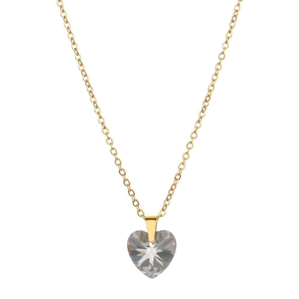 Elegant Heart-Shaped Zircon Stainless Steel Pendant Necklace