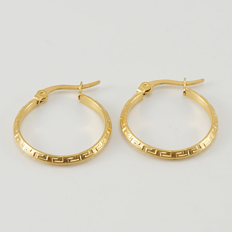 18k Gold Plated Stainless Steel Textured Hoop Earrings for Women