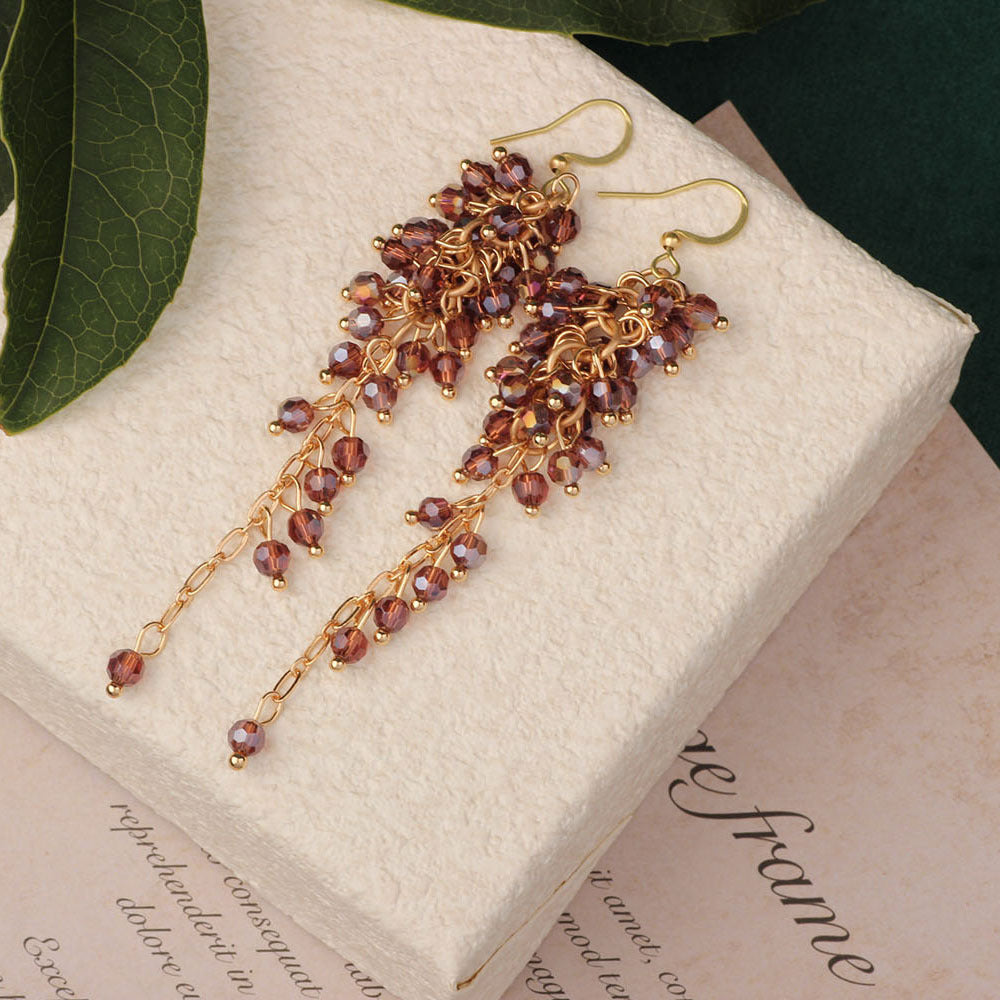 Bohemian Shell Tassel Mesh Earrings with Synthetic Gemstones