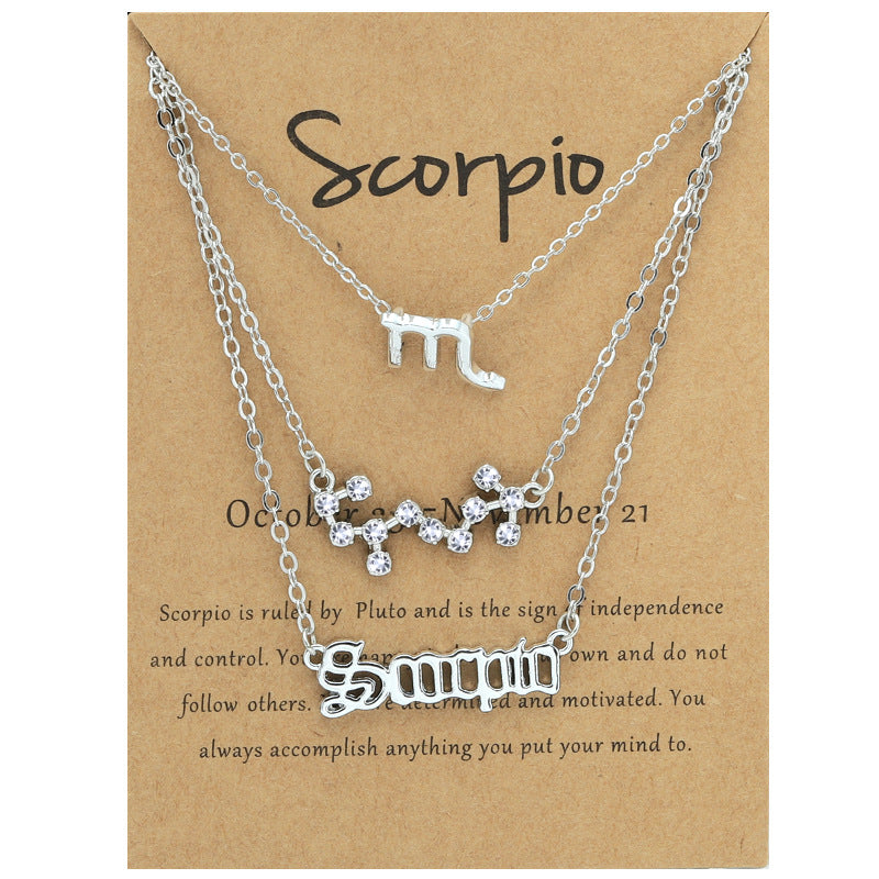 Alloy Geometric Circle Pendant Necklace & Zodiac Symbol Pendant Necklace Set for Women