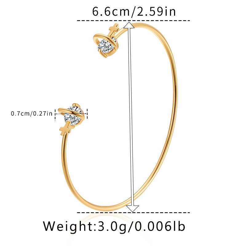 Minimalist Gold Plated Heart Design Bangle with Zirconia