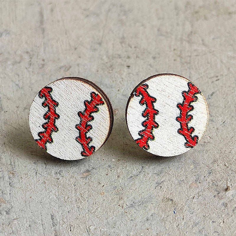Original Design Sports Heart Shaped Wooden Stud Earrings for Women