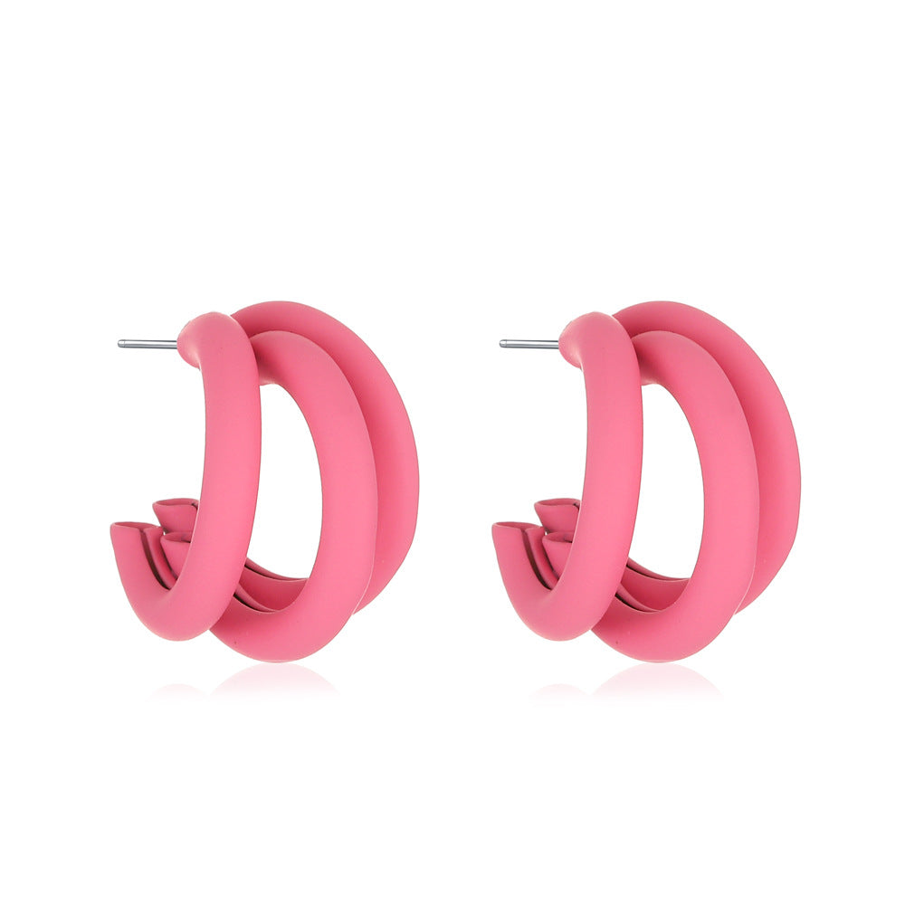 Korean Candy Color Geometric Layered Circle Earrings