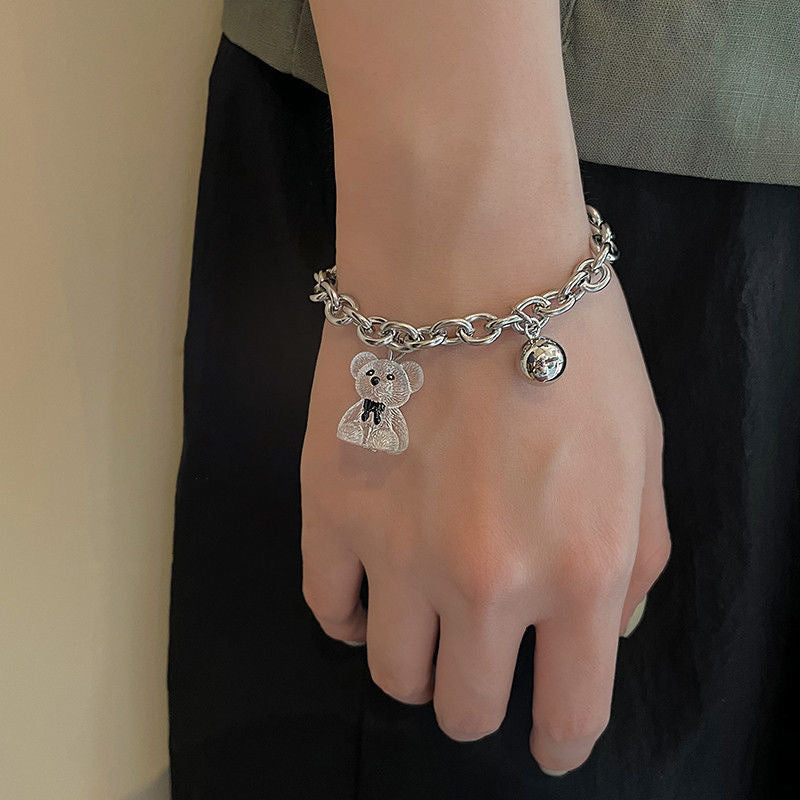 Creative Hip-hop Heart Pearl Cross Gold Coin Portrait Pendant Bracelet for Women