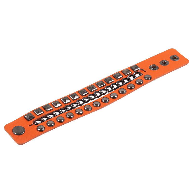 Exaggerated Men's Punk Multi-Layer Studded Faux Leather Bracelet