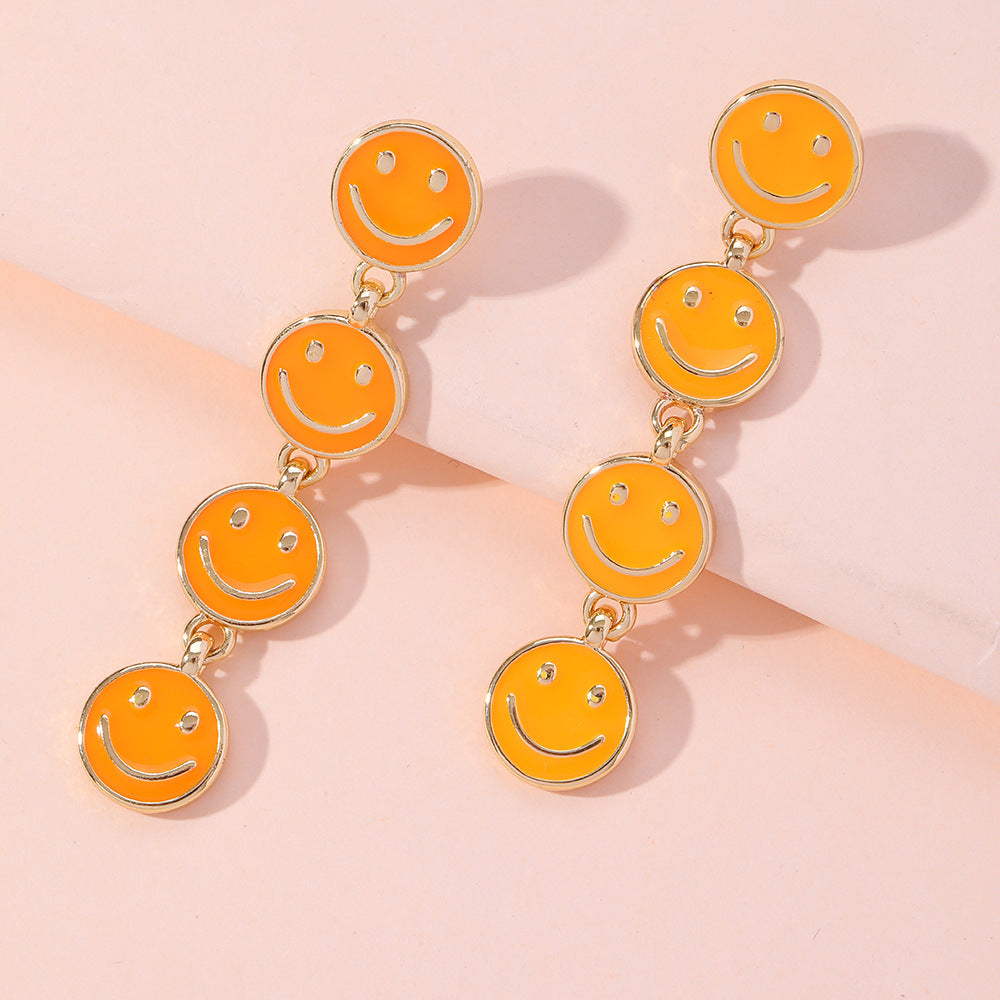 Smiley Face Enamel Plated Drop Earrings for Women