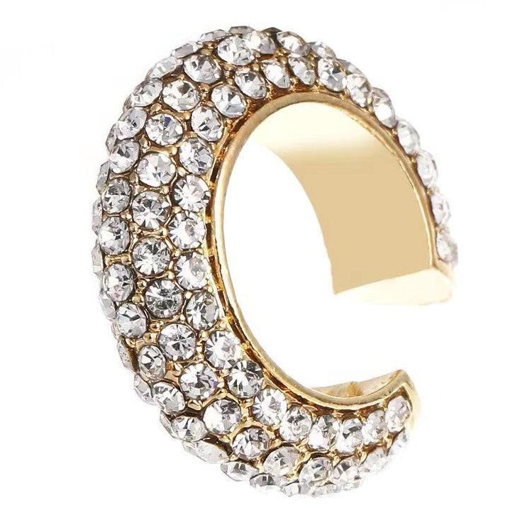 C-Shaped Inlaid Diamond Ear Cuffs - Minimalist Statement Design